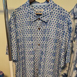 Tommy Bahama Blue Geometric Print Silk Button-Up Shirt